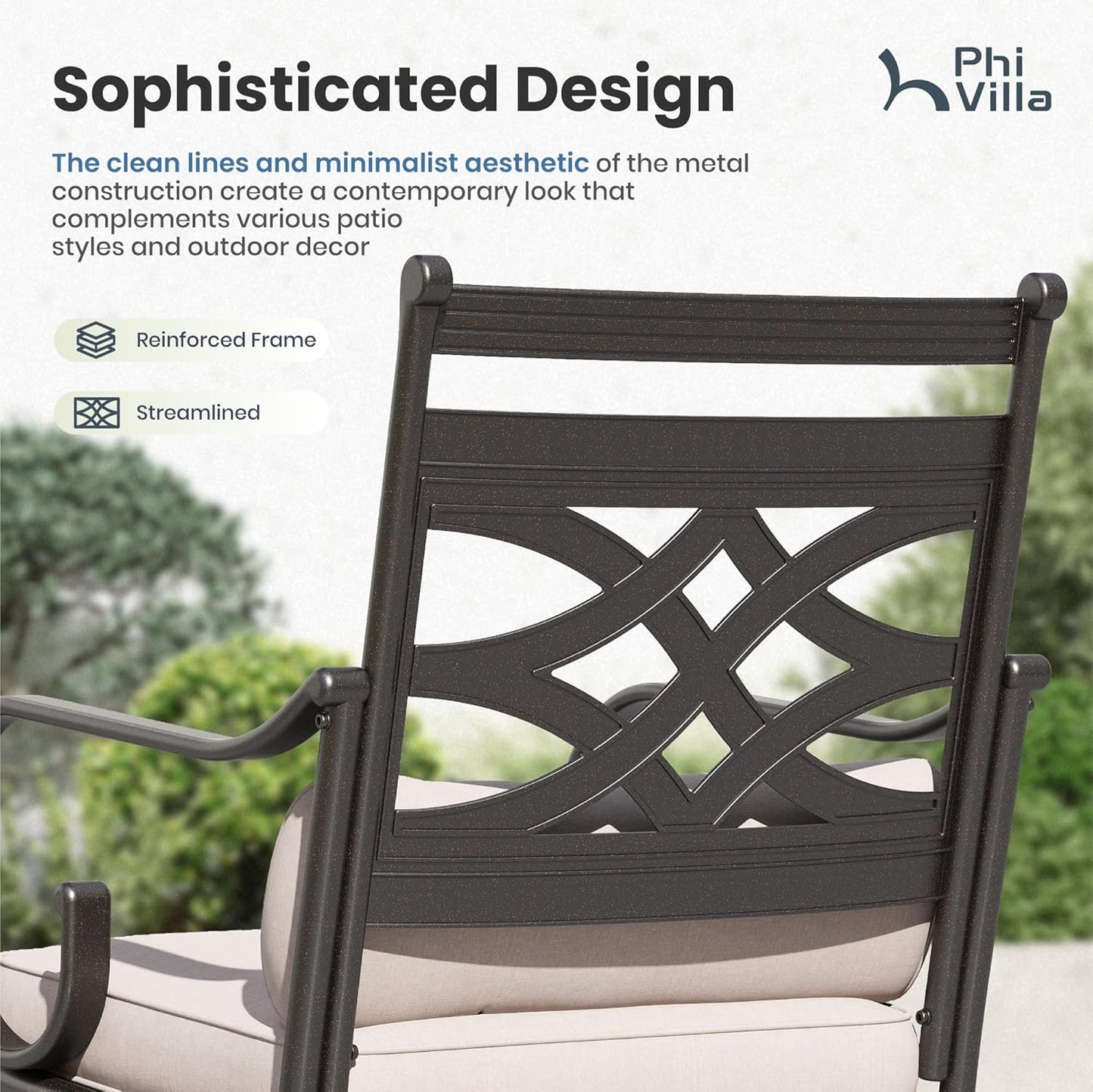 Patio Dining Set, for 6, Swivel Chairs | E-Coated and Steel, Rectangle Table, Beige Cushion, 1.57" Umbrella Hole