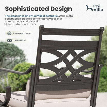 Patio Dining Set, for 6, Swivel Chairs | E-Coated and Steel, Rectangle Table, Beige Cushion, 1.57" Umbrella Hole