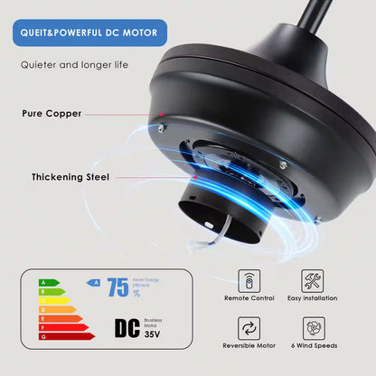 52 In. Indoor/Outdoor Black Ceiling Fans with Light and Remote-Wet Rated for Patios Gazebos