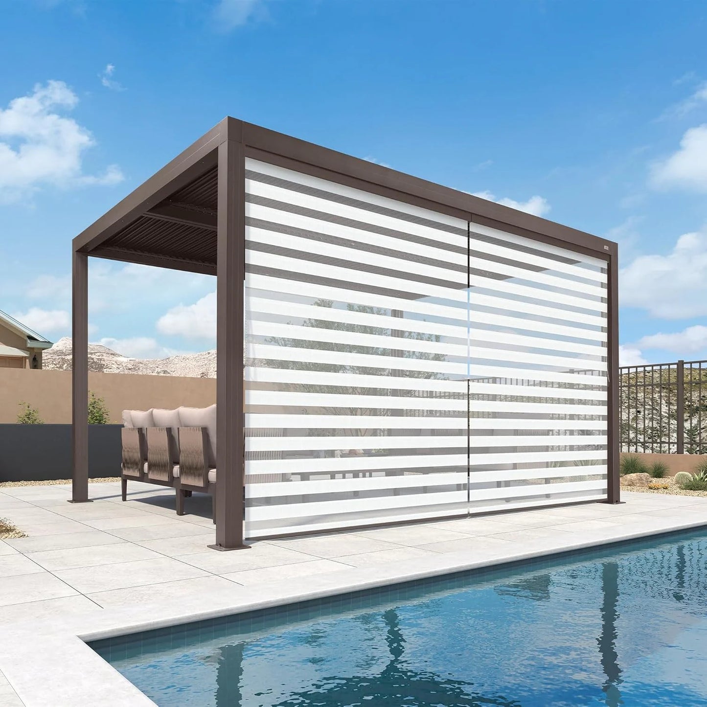 Bronze Louvered Pergola with Adjustable Roof for Deck Backyard Garden Hardtop Gazebo