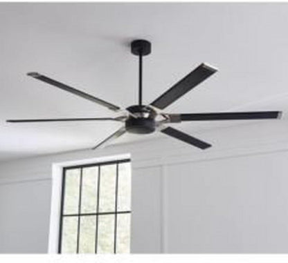 6LFR72RZWD Loft Industrial 72" Outdoor/Indoor Damp Ceiling Fan with LED Lights and Remote Control, Matte White