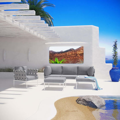 Harmony Aluminum Outdoor Patio Furniture 6-Piece Sectional Sofa Set in White Gray