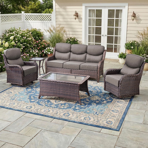 5-Piece Outdoor Wicker Patio Set with Sectional Sofa & Ottomans