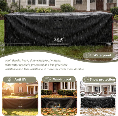 Bitubi Rectangular Patio Table Cover - Heavy Duty 600D Tough Canvas Waterproof Outdoor Dining Table and Chairs Universal Furniture Cover Size 111L X 74W X 28H Inch, Black