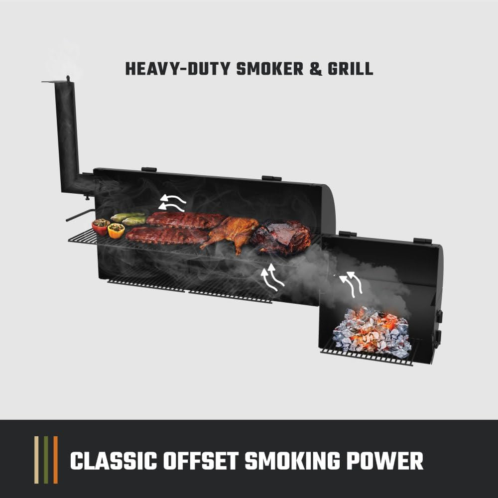 Longhorn Offset Charcoal Smoker and Grill with 1060 Sq. In. Cooking Area in Black