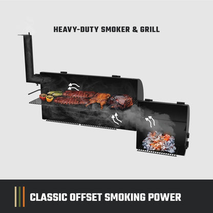 Longhorn Offset Charcoal Smoker and Grill with 1060 Sq. In. Cooking Area in Black