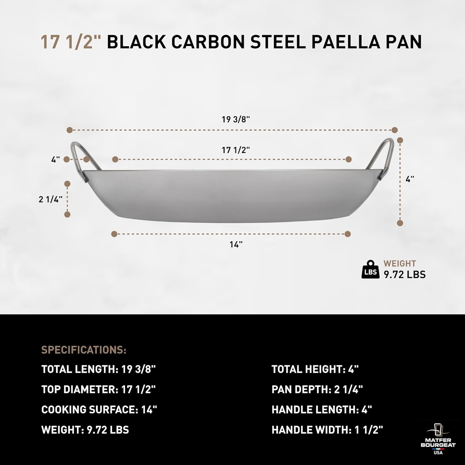 Bourgeat Black Carbon Steel Paella Pan, 17 1/2"