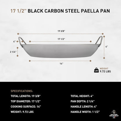 Bourgeat Black Carbon Steel Paella Pan, 17 1/2"
