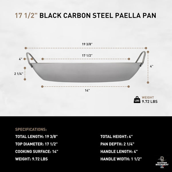 Bourgeat Black Carbon Steel Paella Pan, 17 1/2"