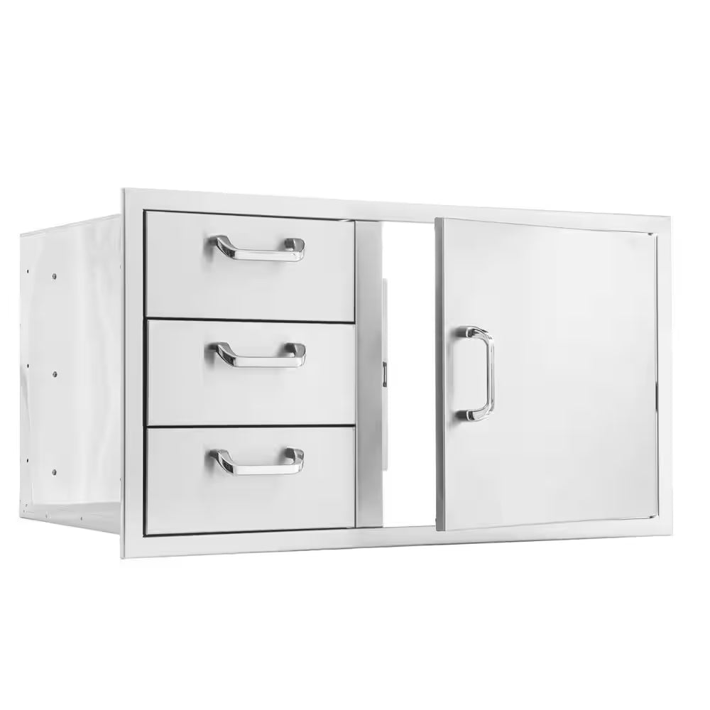 Signature 260 Series 39 In. Stainless Steel Reversible Access Door & Triple Drawer Combo for BBQ Outdoor Kitchen Storage
