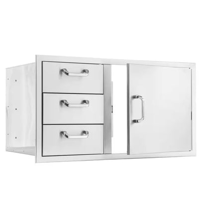 Signature 260 Series 39 In. Stainless Steel Reversible Access Door & Triple Drawer Combo for BBQ Outdoor Kitchen Storage