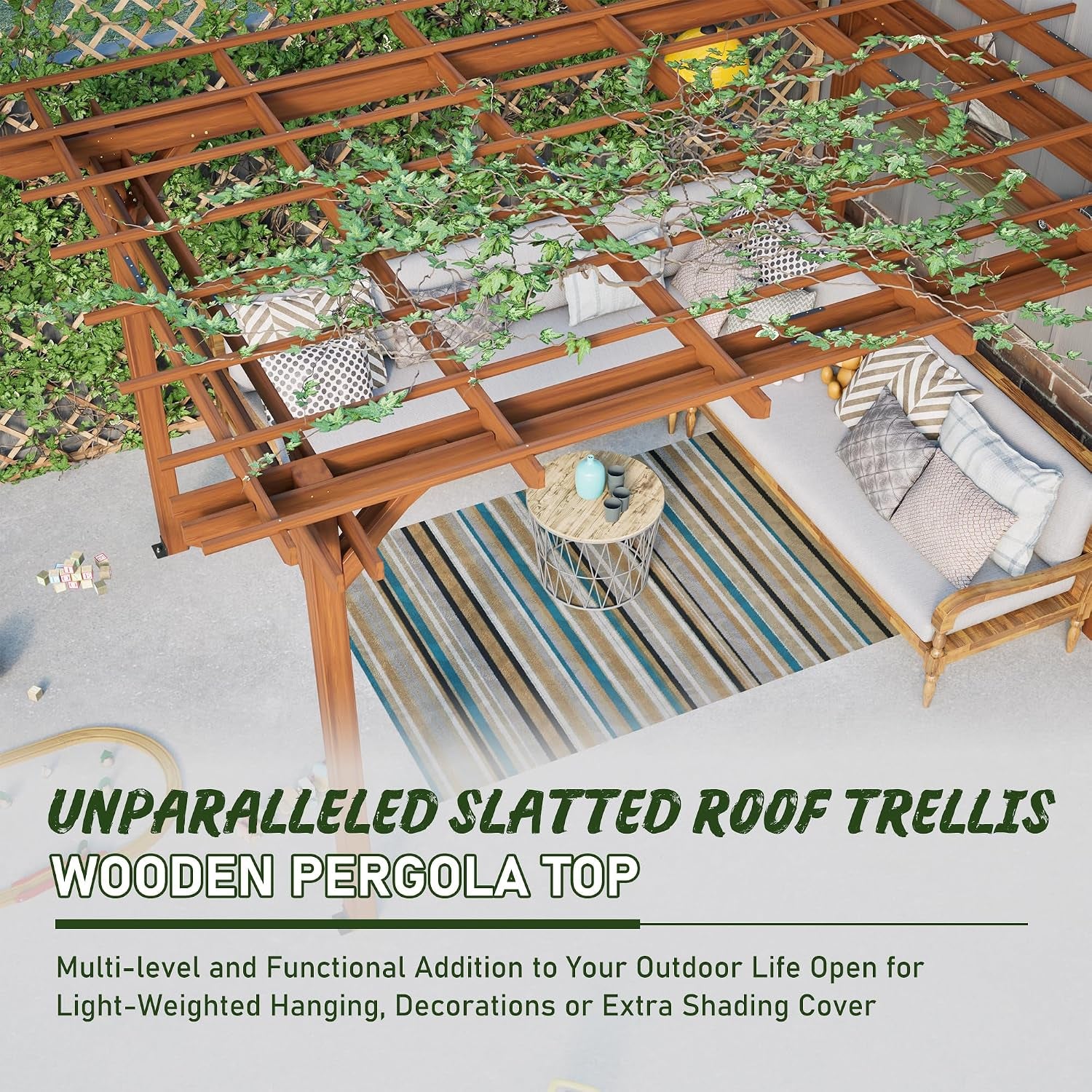 12 X 10 FT Outdoor Wood Pergola, Wooden Grape Trellis for Climbing Plant Support, Garden, Patio, Backyard, Deck, Brown