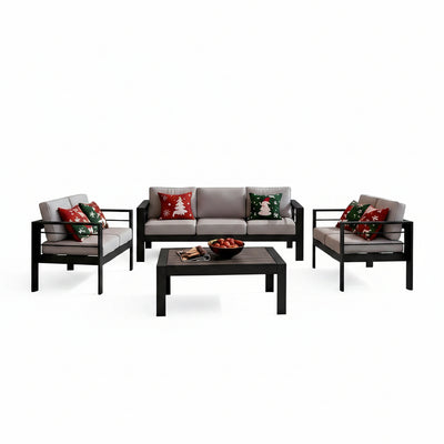 8 Pieces Patio Conversation Sets, Aluminum Outdoor Couch with Coffee Table, All-Weather Metal Patio Sofa with 5" Thick and Soft Cushion and Wide Arm, Outdoor Sofa Sets for Balcony, Porch, Light Gray