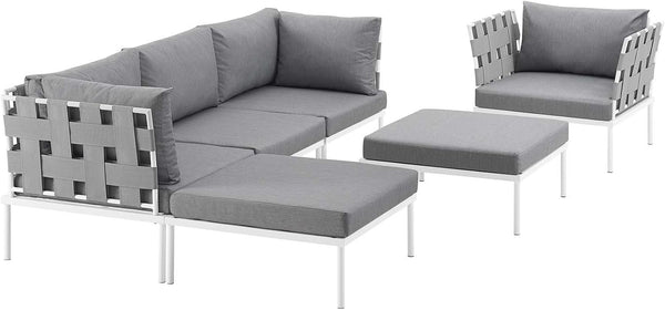 Harmony Aluminum Outdoor Patio Furniture 6-Piece Sectional Sofa Set in White Gray