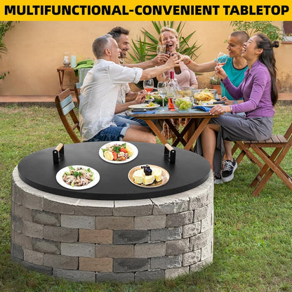 Firepit Lid round 38 Inch - Rust Resistant Fire Pit Lid Cover with Wooden Handle & Gloves, Fire Pit Snuffer Lid for Courtyards, Patio, Winter Cold Protection. Fits Fire Pits up to 36"