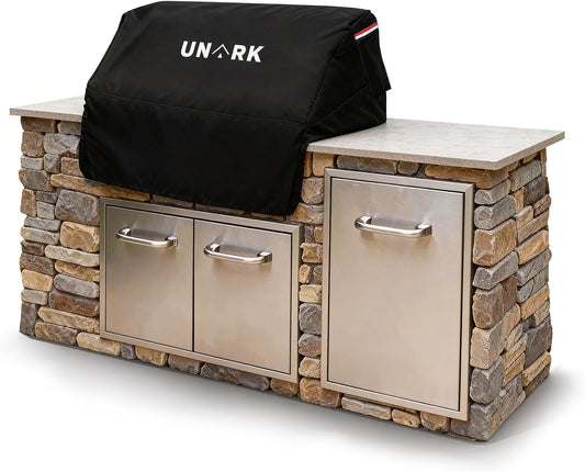 Built-In Grill Cover for Outdoor Grill, 36-Inch Heavy Duty Waterproof Island BBQ Grill Top Cover with Plush Lining, Built-In BBQ Grill Cover, All-Weather Protection BBQ Covers for Outside, Black
