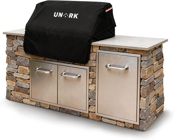 Built-In Grill Cover for Outdoor Grill, 36-Inch Heavy Duty Waterproof Island BBQ Grill Top Cover with Plush Lining, Built-In BBQ Grill Cover, All-Weather Protection BBQ Covers for Outside, Black