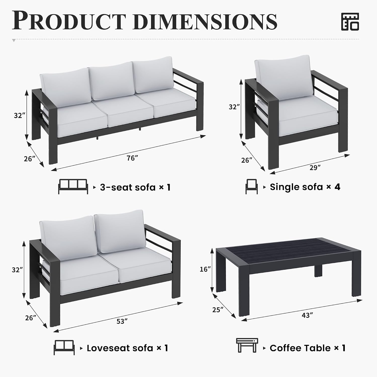 Aluminum Patio Furniture Set, 10 Piece Metal Outdoor Furniture Set, Patio Set with Waterproof Covers for Backyard Garden（Dark Grey&Light Grey）