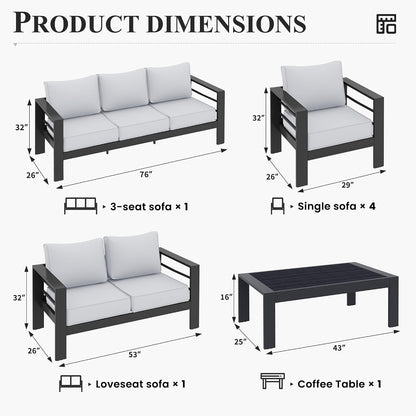 Aluminum Patio Furniture Set, 10 Piece Metal Outdoor Furniture Set, Patio Set with Waterproof Covers for Backyard Garden（Dark Grey&Light Grey）