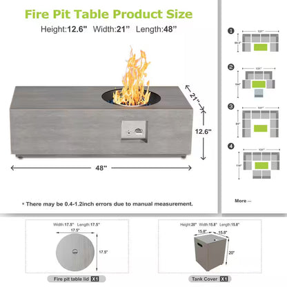 48 In. 50,000 BTU Rectangle Outdoor Propane Gas Fire Pit Table in Brown