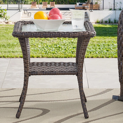 5PCS Outdoor Patio Furniture Set with Fire Pit Table, Brown Wicker Patio Furniture Couch Outdoor Swivel Chair and 43" Propane Firepit Table