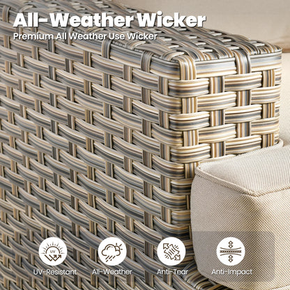 8 Pieces Patio Furniture Set, All Weather Wicker Patio Conversation Set with Swivel Chairs, Outdoor Furniture with Ottoman for Garden, Beige