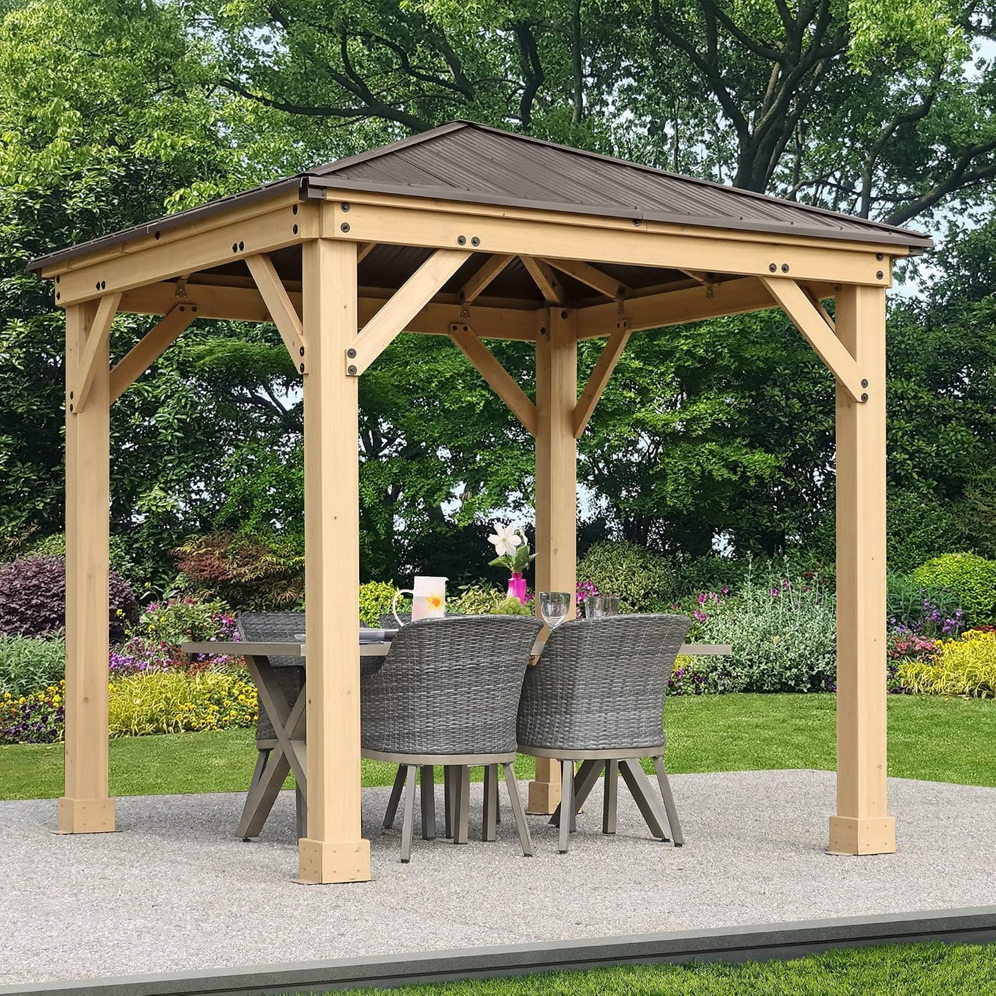 Yardistry 10 X 12 Meridian Cedar Wood Gazebo Pavilion for Patios, Decks, Garden, Backyard, Durable, Aluminum Roof