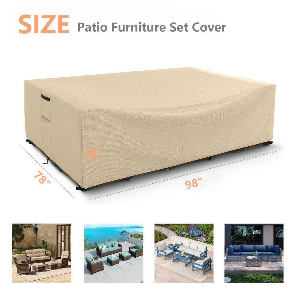 Patio Large Beige Furniture Cover 98 In. L X 78 In. W X 32 In. H, All-Weather Outdoor Furniture Set Cover