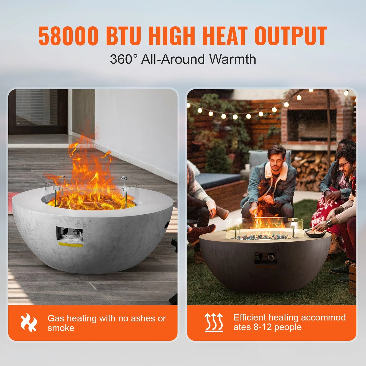 Propane Fire Pit, Outdoor Concrete Gas Fire Pit, 39 in Tabletop with Lava Rocks, Lid, Rain Cover, Adjust Flame Height Camping Firepit for Heating, Lighting, 50000 BTU