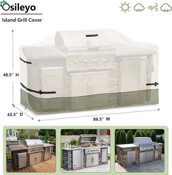 87 Inch Island Grill Cover - 600D Heavy Duty Waterproof All Weather Protection Outdoor Cover,Beige& Green