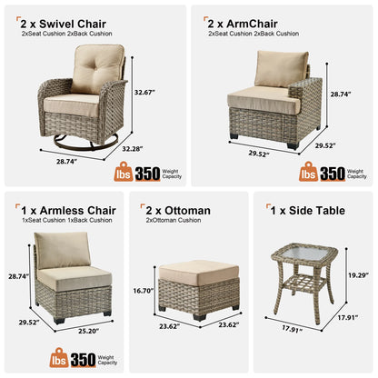 8 Pieces Patio Furniture Set, All Weather Wicker Patio Conversation Set with Swivel Chairs, Outdoor Furniture with Ottoman for Garden, Beige