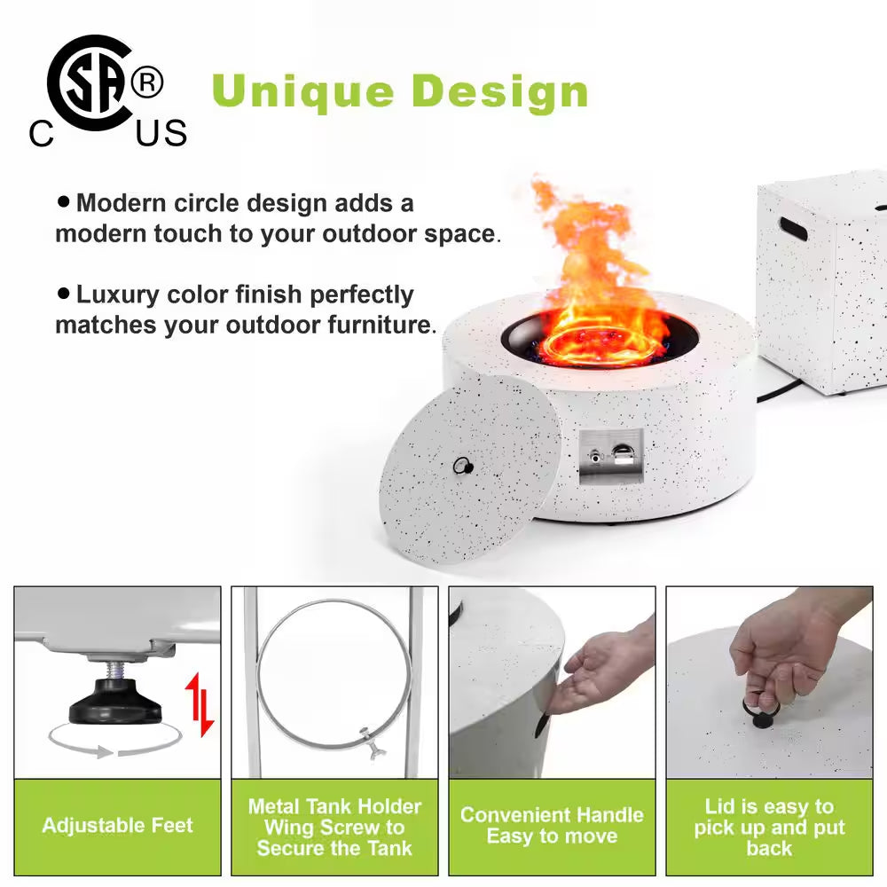 Outdoor Fire Pit Table Gas Fire Pits, 30 In. round Firepit Table, 50,000 BTU Fire Table for Patio, White with Black Dots