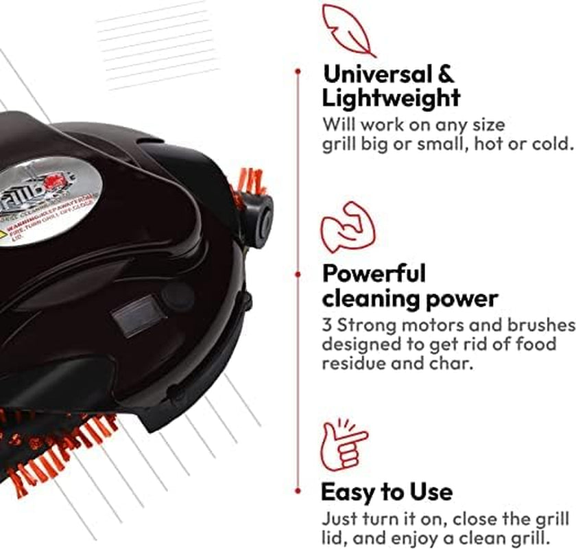 Automatic Grill Cleaning Robot with Nylon Brushes, Electric BBQ Cleaner Brush with Motorized Power, Cordless Rechargeable Grill Scrubber for Outdoor Grills (Black)