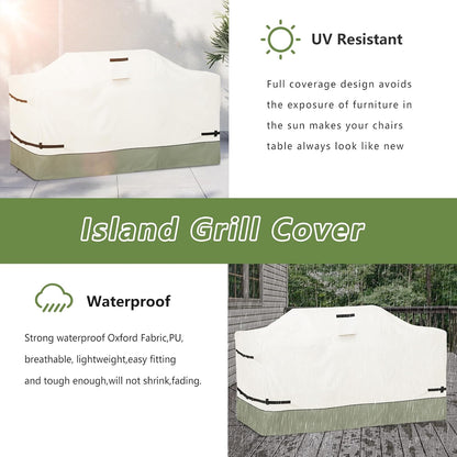 87 Inch Island Grill Cover - 600D Heavy Duty Waterproof All Weather Protection Outdoor Cover,Beige& Green
