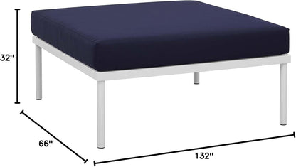 Harmony Aluminum Outdoor Patio Furniture 6-Piece Sectional Sofa Set in White Navy
