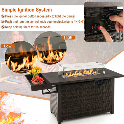 52 Inches Outdoor Fire Pit Wicker Propane Fire Pit Table with Cover