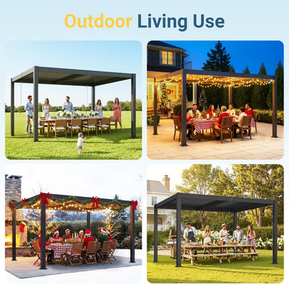 10' X 12' Louvered Pergola, Aluminum Frame Outdoor Pergola with Adjustable Louvered Roof & Integrated Gutter System, Hardtop Patio Gazebo for Backyard, Deck, Garden, Dark Gray