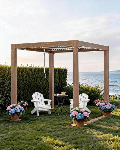 Louvered Pergola 10 Ft X10', Outdoor Pergola with Adjustable Louvered Roof, Reinforced Aluminum Frame, Integrated Drainage System, Hardtop Gazebo for Patio, Deck, Wood Grain