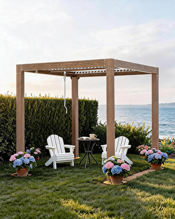 Louvered Pergola 10 Ft X10', Outdoor Pergola with Adjustable Louvered Roof, Reinforced Aluminum Frame, Integrated Drainage System, Hardtop Gazebo for Patio, Deck, Wood Grain