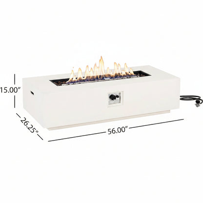 Aidan Lightweight Concrete Outdoor Propane Fire Pit Table, 50,000 BTU Rectangular Fire Table for Patio Furniture Set (No Tank Holder), Fully Assembled Patio Fire Pit, White