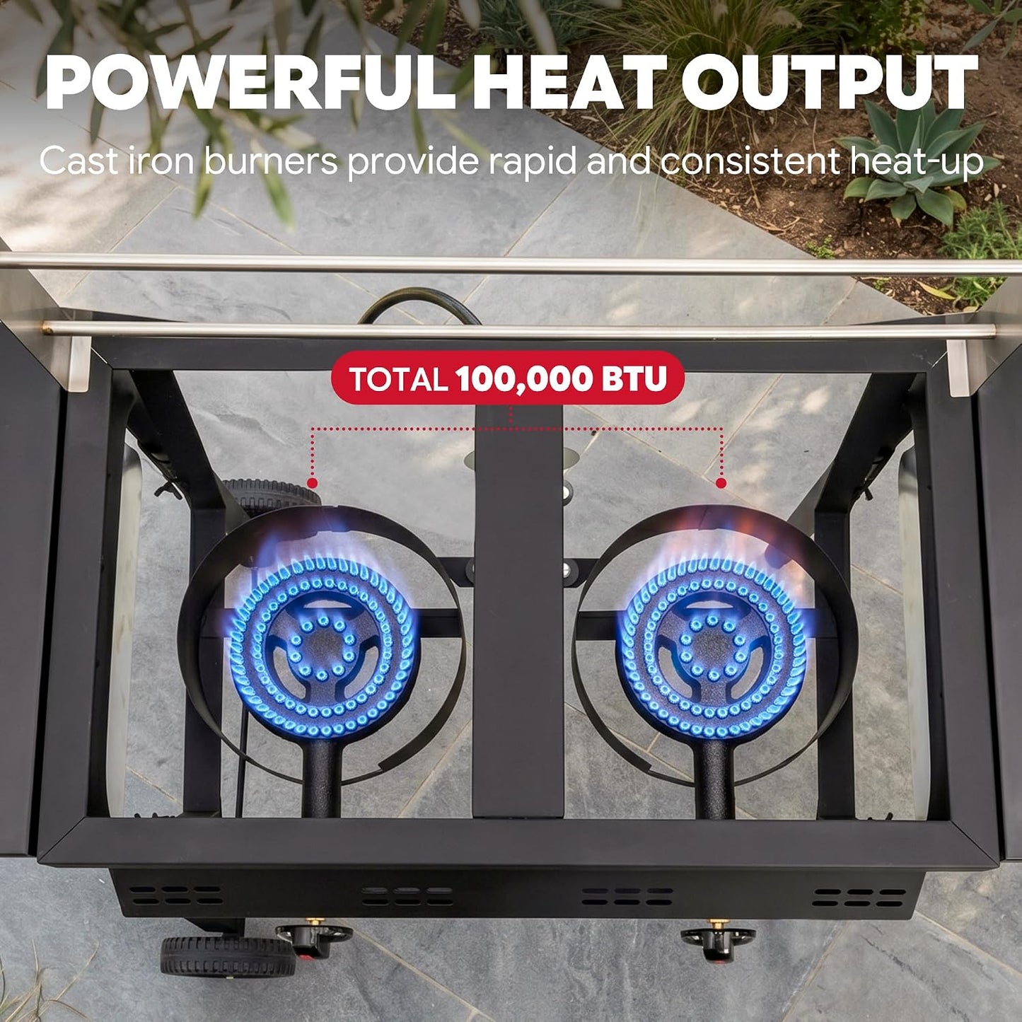 Outdoor Propane Deep Fryer with Rolling Cart, Dual Tank Fish Fryer | 2 Independent Burners, 100,000 BTU, 4-Gal Oil Capacity, Frying Station with Baskets for Fish, Fries & Chicken