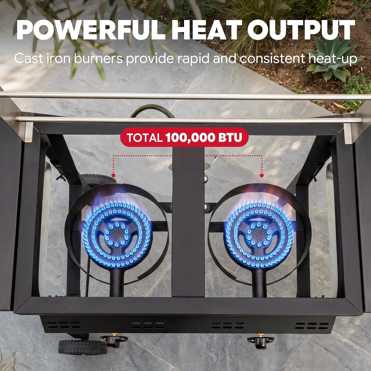 Outdoor Propane Deep Fryer with Rolling Cart, Dual Tank Fish Fryer | 2 Independent Burners, 100,000 BTU, 4-Gal Oil Capacity, Frying Station with Baskets for Fish, Fries & Chicken