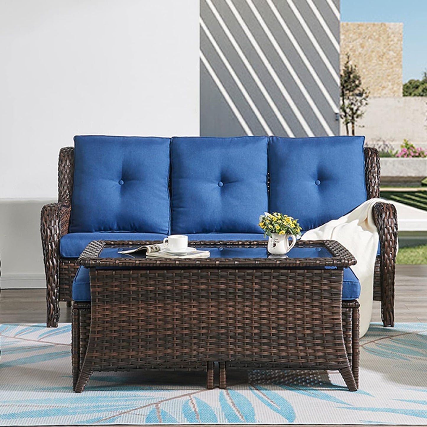 Patio Furniture 6 Pieces Outdoor Furniture Set Wicker Outdoor Sectional Sofa with Swivel Rocking Chairs,Patio Ottomans,Patio Coffee Table