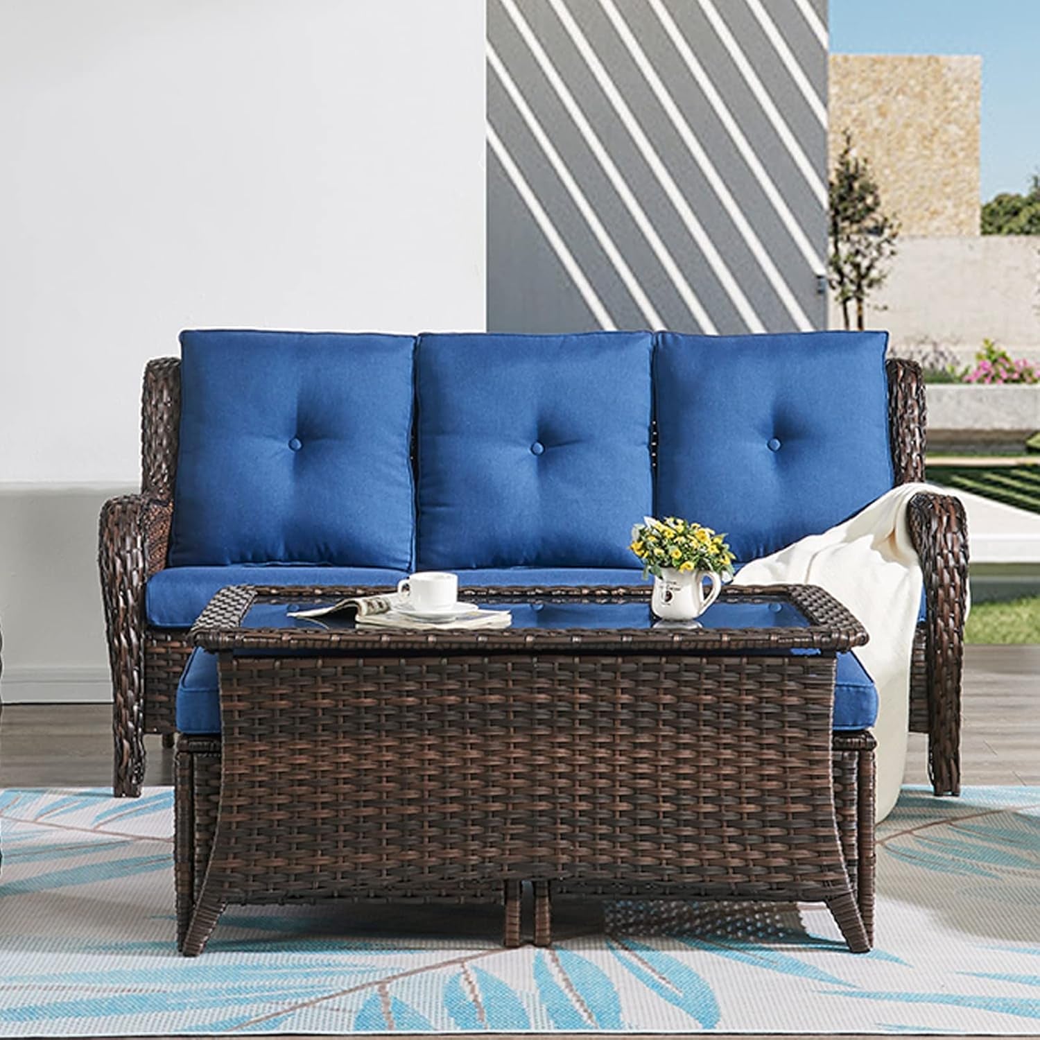 Patio Furniture 6 Pieces Outdoor Furniture Set Wicker Outdoor Sectional Sofa with Swivel Rocking Chairs,Patio Ottomans,Patio Coffee Table