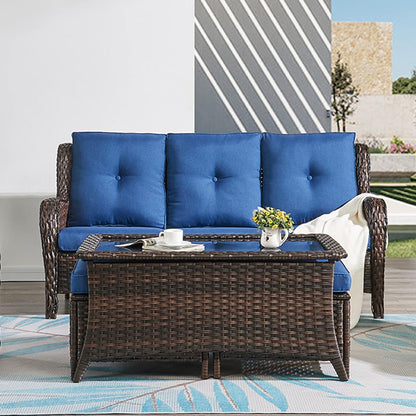 Patio Furniture 6 Pieces Outdoor Furniture Set Wicker Outdoor Sectional Sofa with Swivel Rocking Chairs,Patio Ottomans,Patio Coffee Table