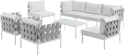 Harmony 8-Piece Aluminum Outdoor Patio Furniture Sectional Sofa Set with Cushions in White White