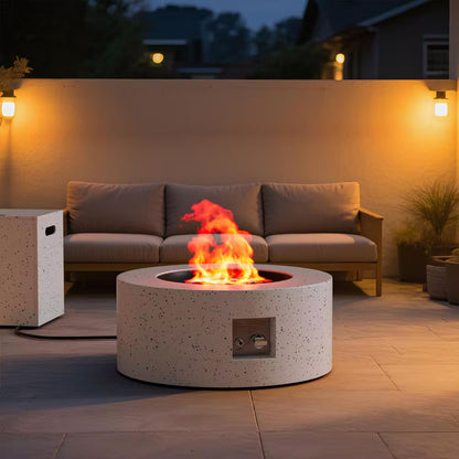 Outdoor Fire Pit Table Gas Fire Pits, 30 In. round Firepit Table, 50,000 BTU Fire Table for Patio, White with Black Dots