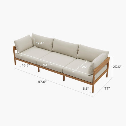 Vento Patio Outdoor Couch, 3-Seat | All-Weather Aluminium Frame, Water-Resistant Olefin Cushions, Patio Conversation Sets for Backyard, Garden, Porch