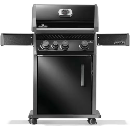 Rogue 425 3-Burner Propane Gas Grill in Black with Cast Iron Cooking Grids and Range Side Burner