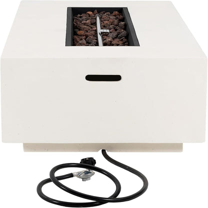 Aidan Lightweight Concrete Outdoor Propane Fire Pit Table, 50,000 BTU Rectangular Fire Table for Patio Furniture Set (No Tank Holder), Fully Assembled Patio Fire Pit, White